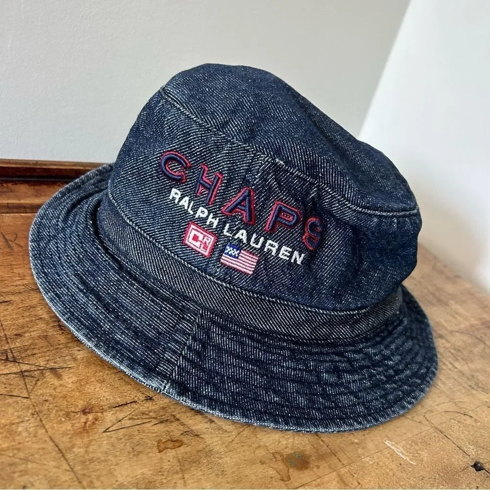 Vintage CHAPS Ralph Lauren Denim Bucket Hat Child O/S Preppy 90s